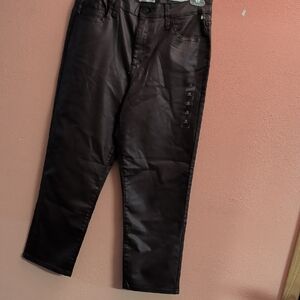 Elegant Dark Brown  Leather Cropped Pants